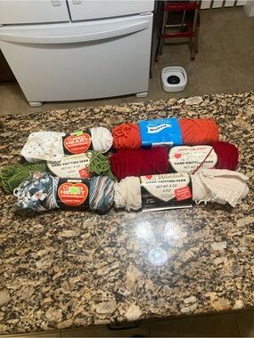 Wintuk Mixed Red Heart & Assorted Yarn Bundle - Orange, Red, Green, Cream
